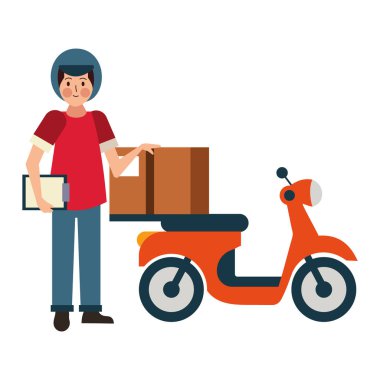 Paketleri olan motosikletli teslimatçı.