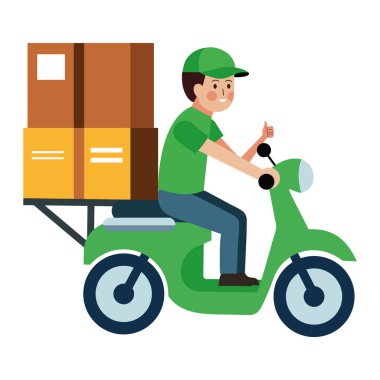 Birden fazla paketi olan motosikletli teslimatçı.