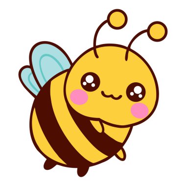 Kawaii arı gülümsüyor. Çizgi film tarzı illüstrasyon.