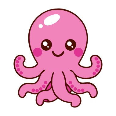 Kawaii ahtapotu. Çizgi film tarzı illüstrasyon.