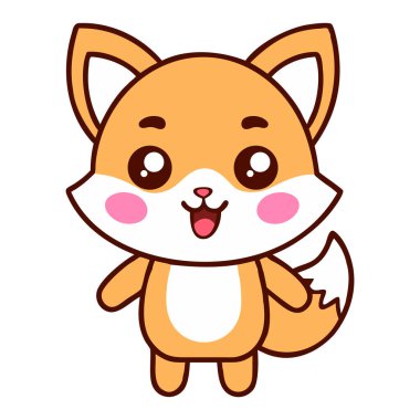 Kawaii tilkisi şirin çizgi film stili illüstrasyonunda duruyor