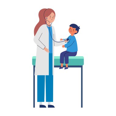 Bebek doktoru çocuk stili resimlerle oturuyor.