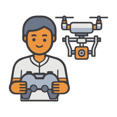 Drone pilotu bir kamera pilotu, drone, pilot, illüstrasyon