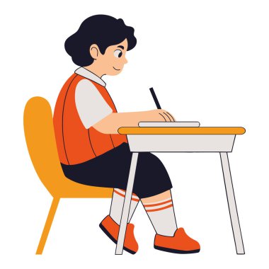 Masadaki öğrenci öğrenim notları alıyor