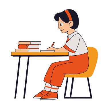 Masa başındaki öğrenci sınıf öğrenimi yazıyor.