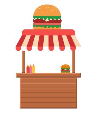 Sokak Yemekleri Arabası Burger Fast Snack Satıcısı Kırmızı Çizgili Açık Hava Tasarım Festivali Şehir Yemeği
