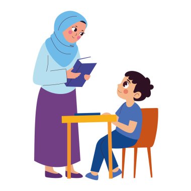 Başörtüsü Öğretmeni Genç Çocuğa Sınıf Masası Etkileşimi Öğrenme Eğitimi Öğrenme Rehberi Müslüman Öğretim Çocukları