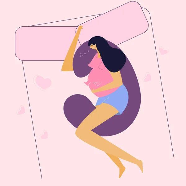 Vector Illustration Pregnant Woman Relax Sleeping Big Pillow Baby Beat — ストックベクタ