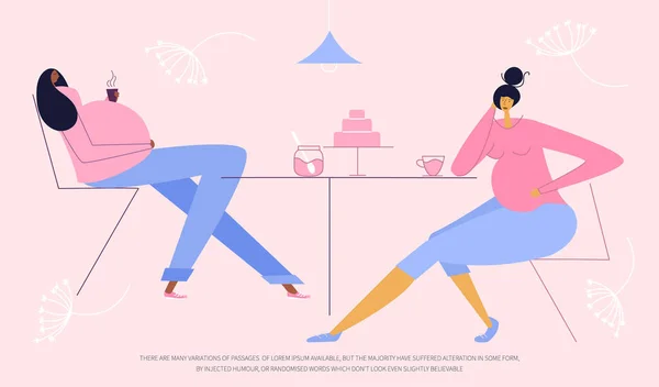 Die Vektor Illustration Mit Schwangeren Frauen Paar Frends Entspannen Café — Stockvektor