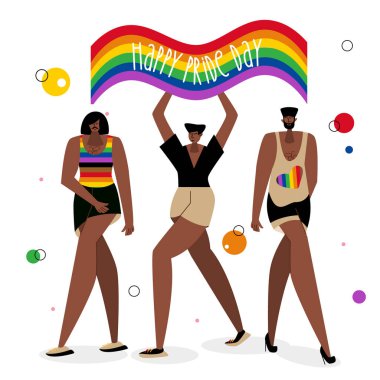 LGBTQ 'lu adamlar, gökkuşağı bayrağı taşıyan Afro-Amerikan grup transseksüelleri ve 