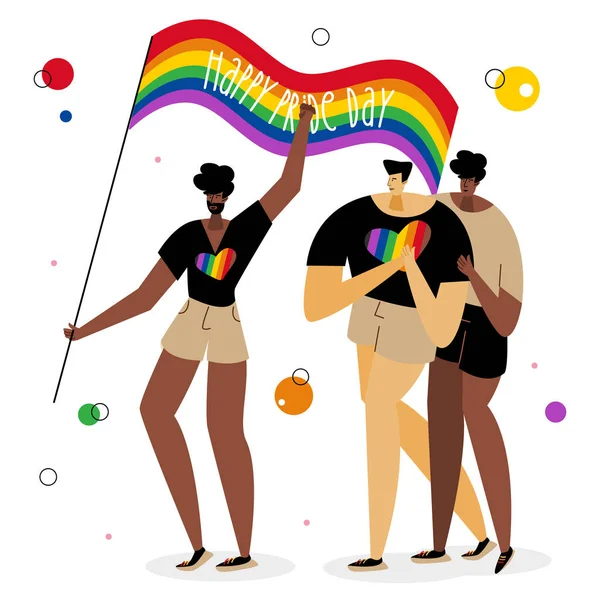 Ilustracja Lgbtq Mans Grupa Mężczyzn Transpłciowych Lub Homoseksualnych Osób Tęczową — Wektor stockowy