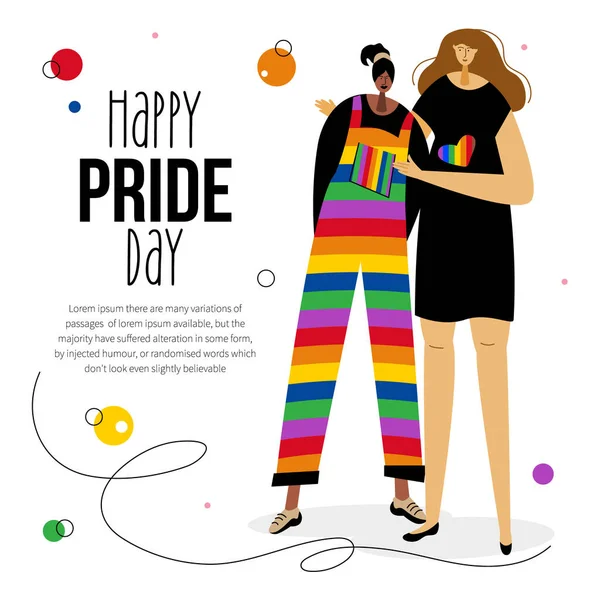 Ilustracja Lgbtq Kilka Kobiet Wyrażenie Happy Pride Day Świętują Miesiąc — Wektor stockowy