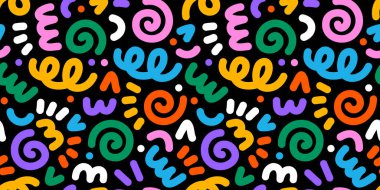 Eğlenceli renkli çizgiler, dikişsiz çizgiler. Çocuklar için yaratıcı minimalist tarz sanat geçmişi ya da temel şekilli moda tasarımı. Basit çocuksu karalama arkaplanı.