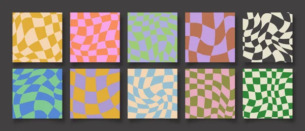 Färgglada Trendiga Checker Styrelse Bakgrund Mall Samling Uppsättning Geometrisk Pastell — Stock vektor