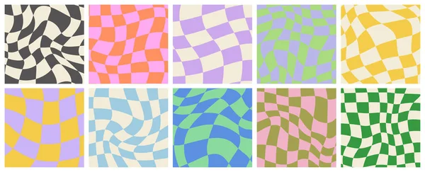 Kleurrijke Trendy Dambord Achtergrond Template Collectie Set Van Geometrische Pastel — Stockvector