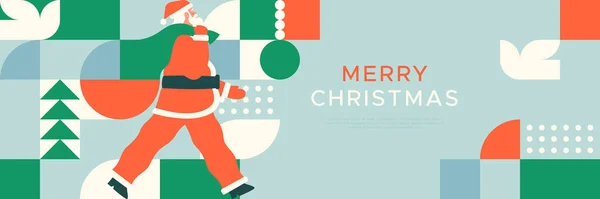 Frohe Weihnachten Web Banner Vorlage Illustration Von Weihnachtsmann Tragetasche Mit — Stockvektor