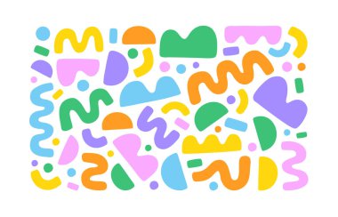 Eğlenceli, soyut karalama seti. Çocuklar için yaratıcı çocuksu sanat sembolleri koleksiyonu ya da modern şekillerde parti kutlaması. Basit iyimser el yazması karalama dekorasyonu.