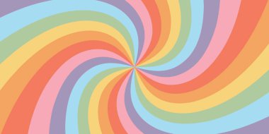 Retro rainbow spiral background illustration. Trendy swirl colorful texture in vintage y2k style. Psychedelic hippie pattern, hypnosis twirl poster.