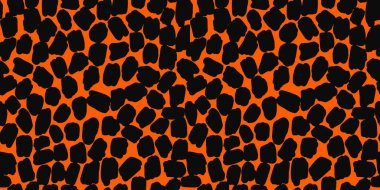 Abstract black ink splatter seamless pattern illustration. Modern minimalist art print background of grunge hand drawn brush stroke on colorful backdrop. Fashion fabric, artistic texture design.