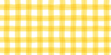Yellow geometric grid line seamless pattern. Retro table cloth plaid style background. Traditional gingham tartan fabric texture illustration.