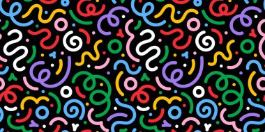 Eğlenceli renkli çizgiler, dikişsiz çizgiler. Çocuklar için yaratıcı minimalist tarz sanat geçmişi ya da temel şekilli moda tasarımı. Basit çocuksu karalama arkaplanı.