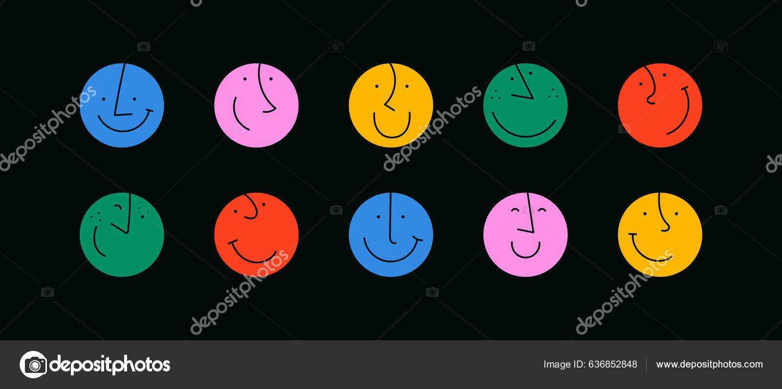 Colorful Cartoon Character Face Circle Illustration Set Funny People ...