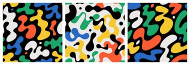 Colorful abstract doodle shape seamless pattern set. Creative minimalist style art background collection, trendy design with basic shapes. Primary color wallpaper print backdrop bundle.