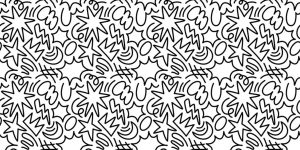 Fun Black White Abstract Line Doodle Seamless Pattern Creative Minimalist — Stockvektor