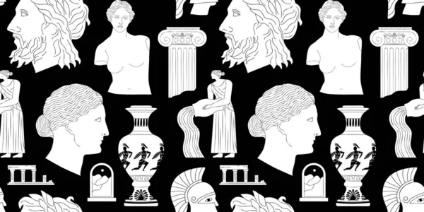 Antik Yunan Heykeli Klasik Klasik Klasik Eskimeyen Desen Siyah Beyaz — Stok Vektör