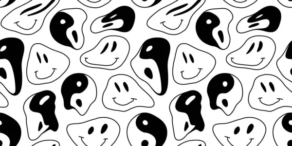 Fondre Yin Yang Symbole Noir Blanc Motif Sans Couture Rétro — Image vectorielle
