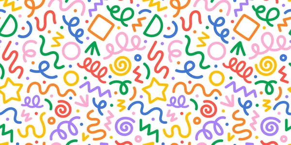 Fun Colorful Line Doodle Seamless Pattern Творческий Минималистский Стиль Художественного — стоковый вектор