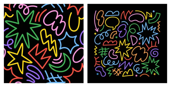Zabawa Kolorowa Linia Doodle Bezszwowy Zestaw Wzorów Kreatywna Kolekcja Tła — Wektor stockowy
