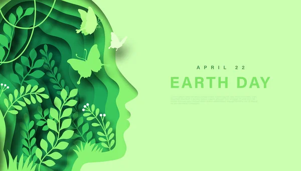 Giornata Della Terra Aprile Carta Tagliata Modello Web Illustrazione Verde — Vettoriale Stock
