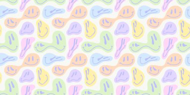 Komik eriyen gülen gülen yüz renkli çizgi film kusursuz desen. Retro psychedelic ilaç etkisi gülümseme arka plan dokusu. Moda karakter karalama duvar kâğıdı.