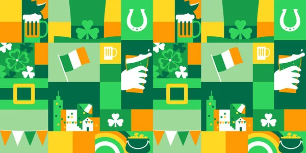 Patrick Day Mosaic Seamless Pattern Illustration Fun Ireland Culture Party — Stock Vector