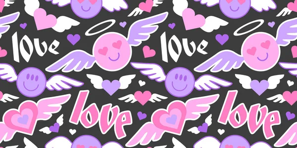 Мультипликационный Рисунок Лица Форме Сердца Retro Годов Розовая Любовная Текстура — стоковый вектор