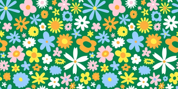 Colorful Retro Flower Bed Seamless Pattern Vintage Scandinavian Art Style — Stock Vector
