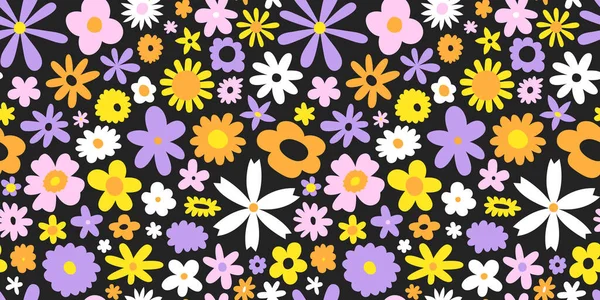 Colorido Lecho Flores Retro Patrón Sin Costuras Estampado Fondo Floral — Vector de stock
