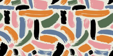 Renkli soyut fırça darbesi kusursuz desen çizimi. Eğlenceli yaz renklerinde modern boya çizgisi arkaplanı. Dağınık duvar yazıları, duvar kâğıdı baskıları, el yazısı çizimleri..