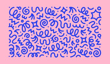 Fun colorful abstract line doodle shape set. Creative minimalist style art symbol collection for children or party celebration with modern shapes. Simple upbeat childish drawing scribble decoration.