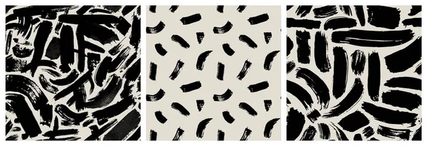 Zwart Wit Abstracte Penseelstreek Schilderen Naadloze Patroon Illustratie Moderne Verf — Stockvector