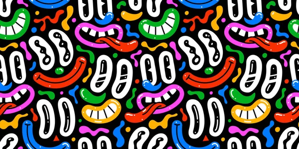 Colorful Retro Cartoon Faces Seamless Pattern Illustration Funny Character Art — Stock Vector
