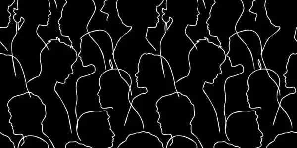 多様な人々のシルエット抽象アートシームレスなパターン 多民族共同体文化多様性グループ背景図黒と白 — ストックベクタ