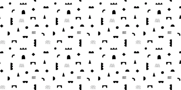Fun Black White Doodle Seamless Pattern Creative Minimalist Style Art — Stock Vector