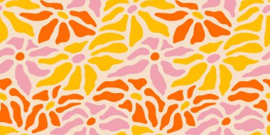 Soyut çiçek sanat kolajı kusursuz desenli illüstrasyon. Klasik sanat tarzında organik doğa çiçekleri. Bahar sezonu baskısı.