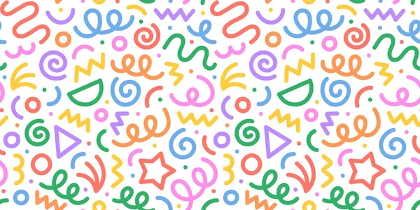 Fun Colorful Line Doodle Seamless Pattern Творческий Минималистский Стиль Художественного — стоковый вектор