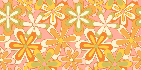 Vintage Flor Sem Costura Padrão Ilustração Retro Psicodélico Floral Design — Vetor de Stock