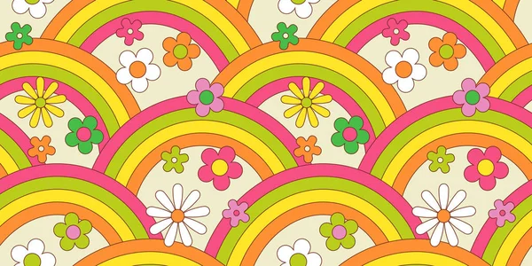 Vintage Flower Seamless Pattern Illustration Retro Psychedelic Floral Background Art — Stock Vector