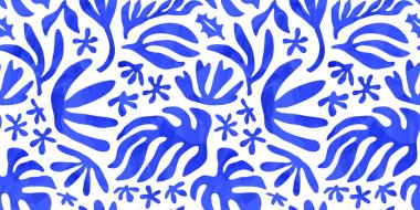 Soyut suluboya çiçek doğası kusursuz desen çizimi. Modern el çizimi çiçek resmi, bahar akrilik boya çizimi arka plan. Mavi renk çiçekler duvar kağıdı baskısı.