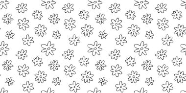 Black and white floral seamless pattern illustration. Vintage 70s style hippie flower background design. Y2k nature backdrop with daisy flowers.